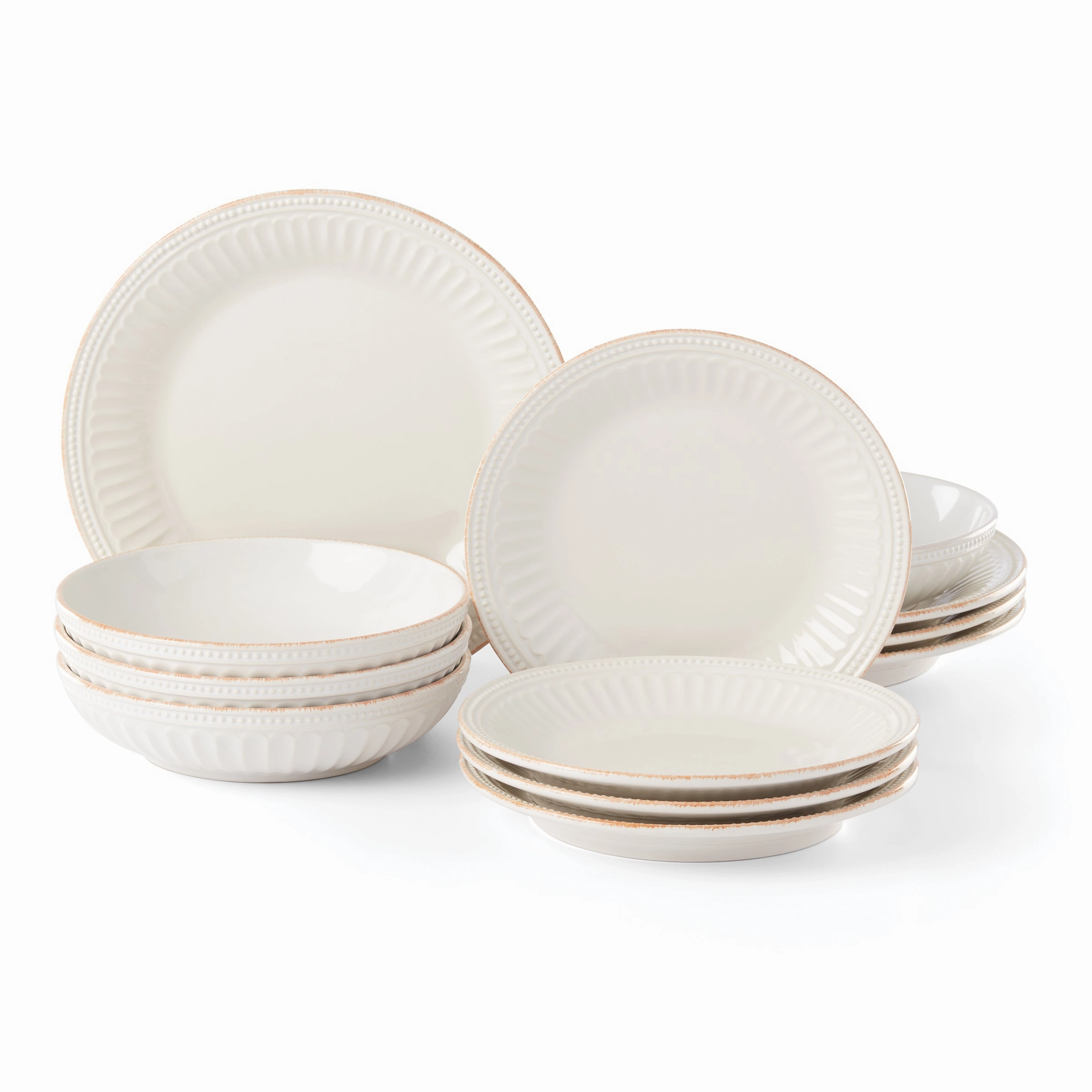 French Perle Groove White 12-Piece Dinnerware Setmodern kitchen decor ,kitchen dinner set ,dinnerware 