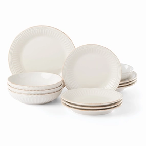 French Perle Groove White 12-Piece Dinnerware Setmodern kitchen decor ,kitchen dinner set ,dinnerware 