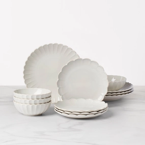 French Perle Scallop 12-Piece Dinnerware Setmodern kitchen decor ,kitchen dinner set ,dinnerware 