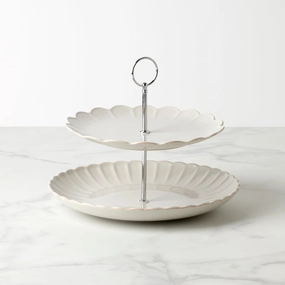 French Perle Scallop White 2-Tier Servermultipurpose serving tray