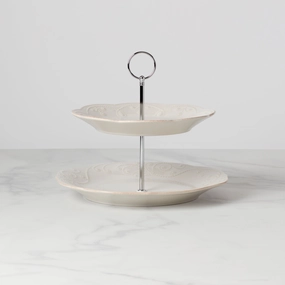 French Perle White 2-Tiered Servermultipurpose serving tray