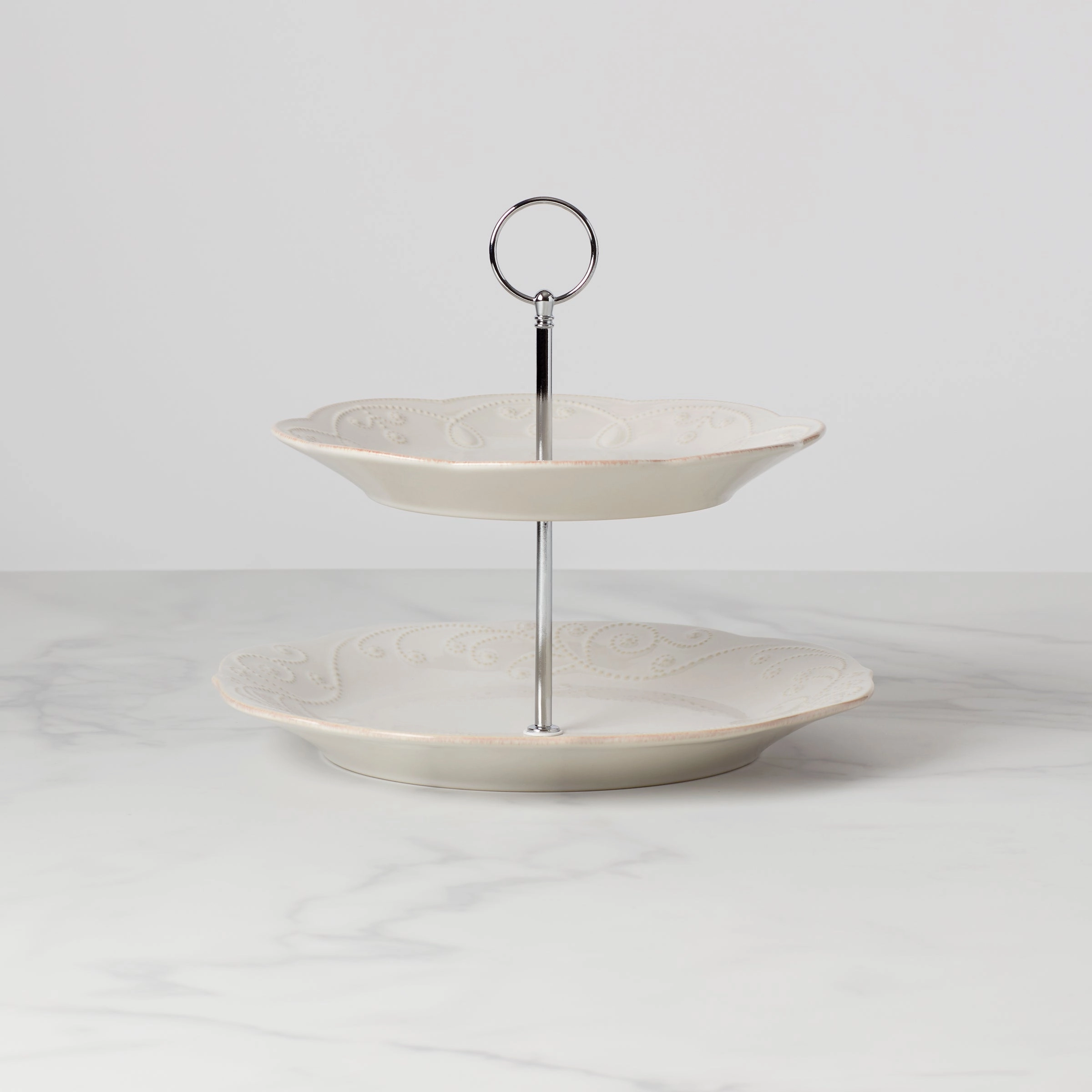 French Perle White 2-Tiered Servermodern kitchen decor ,kitchen dinner set ,dinnerware 