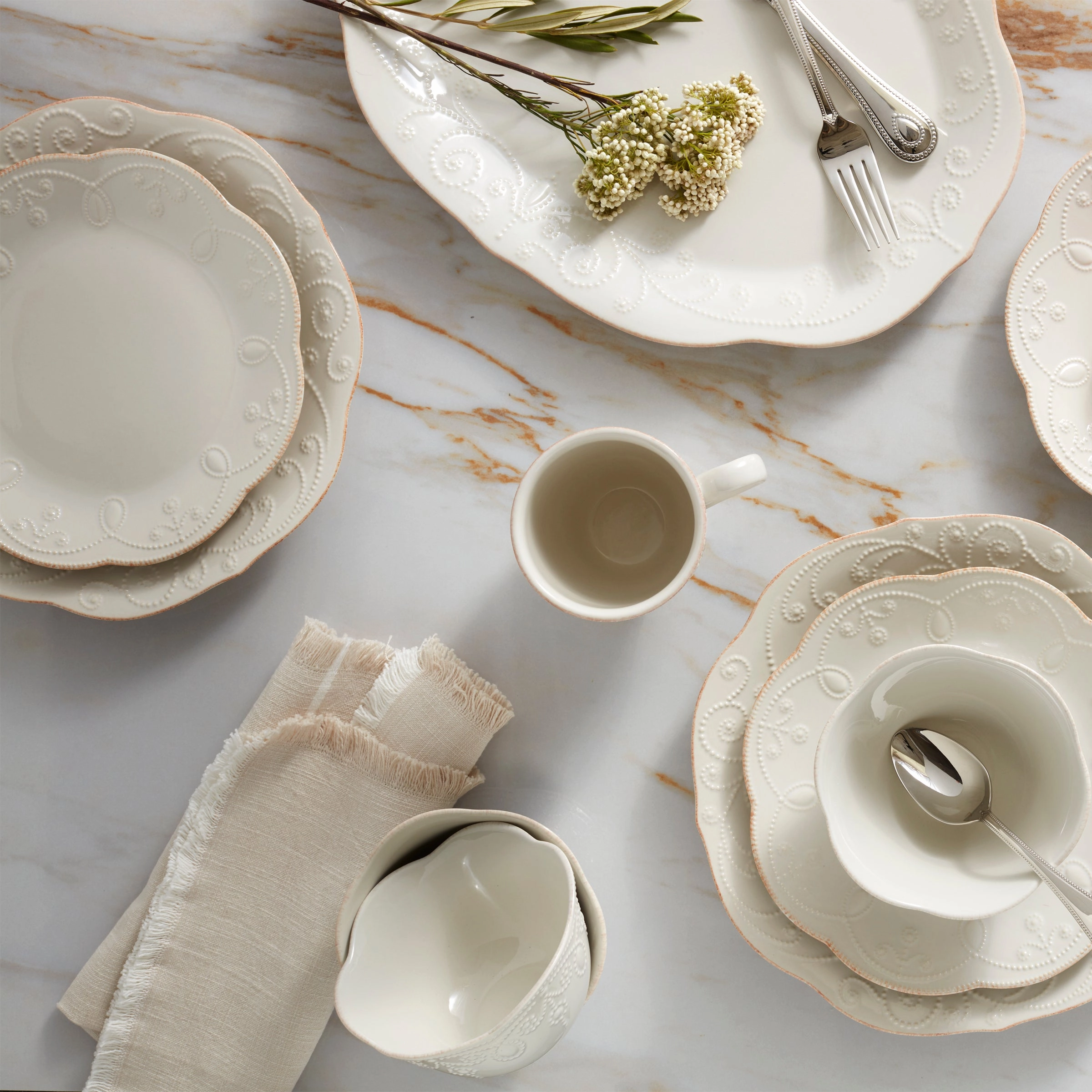 French Perle White Oval Serving Platter