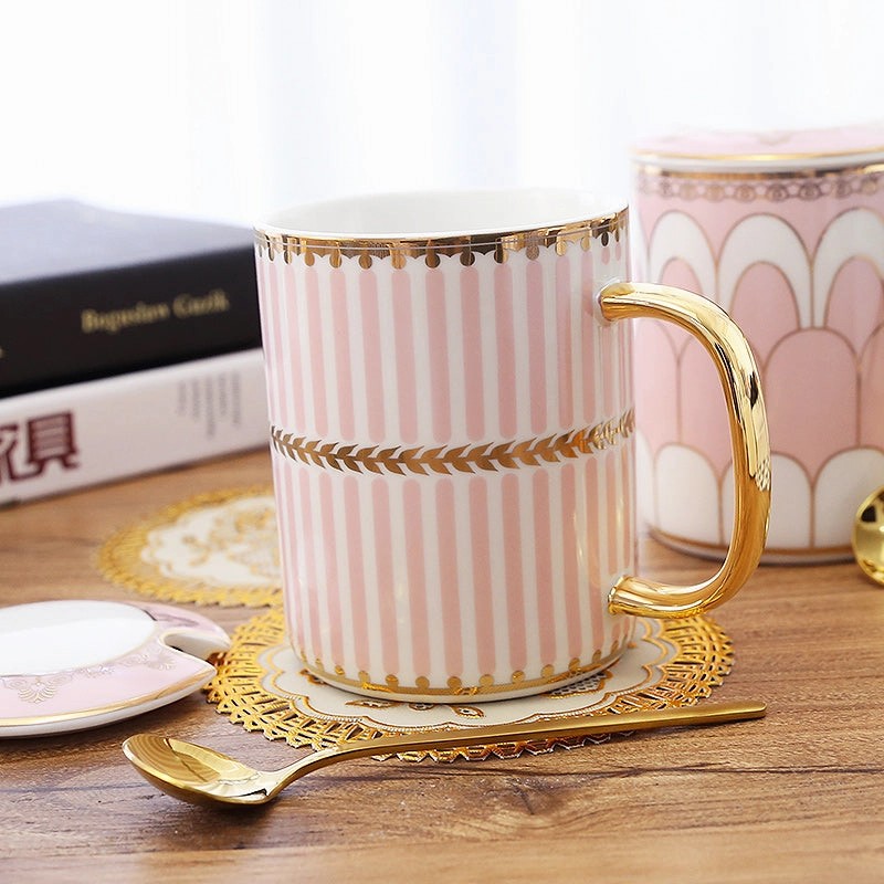 Gatsby Elegant Modern Coffee Mugs - With Gold Spoon