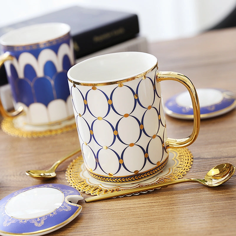 Gatsby Elegant Modern Coffee Mugs - With Gold Spoon