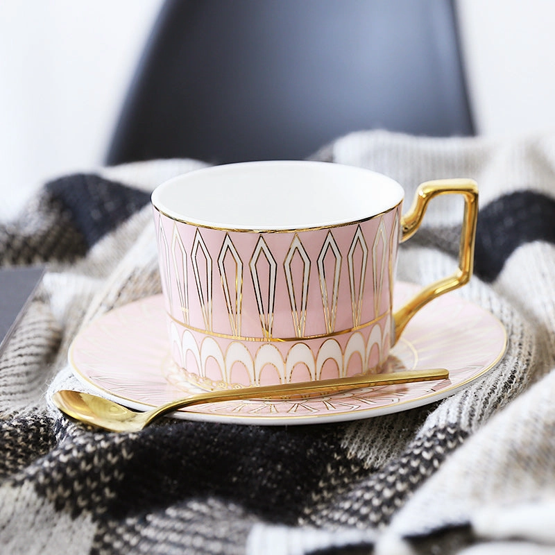 Gatsby Elegant Modern Tea Cup and Saucer - With Gold Spoon