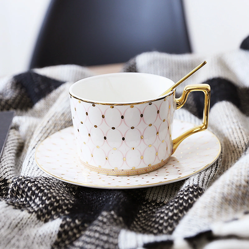 Gatsby Elegant Modern Tea Cup and Saucer - With Gold Spoon