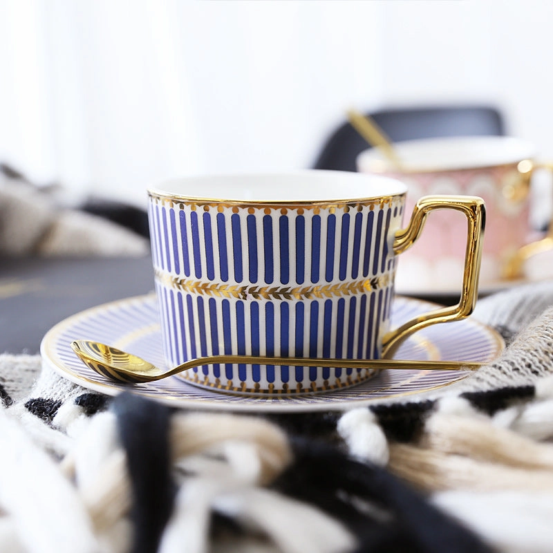 Gatsby Elegant Modern Tea Cup and Saucer - With Gold Spoon