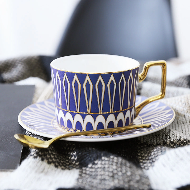 Gatsby Elegant Modern Tea Cup and Saucer - With Gold Spoon