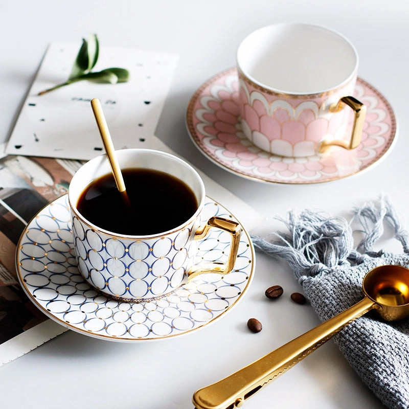 Gatsby Elegant Modern Tea Cup and Saucer - With Gold Spoon