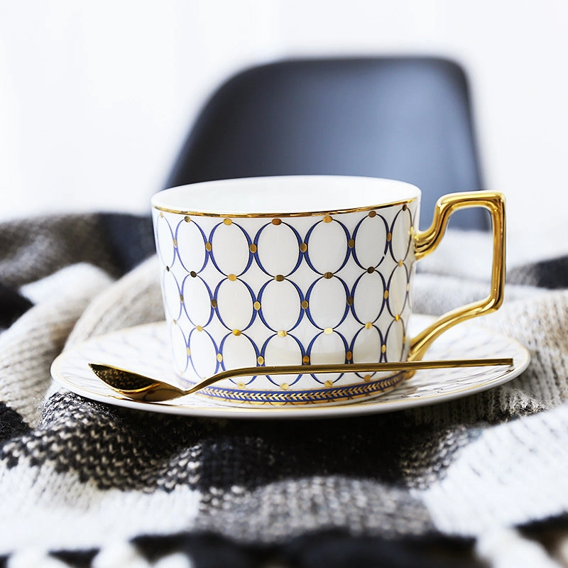 Gatsby Elegant Modern Tea Cup and Saucer - With Gold Spoon