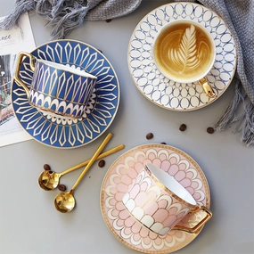 Gatsby Elegant Modern Tea Cup and Saucer - With Gold Spoonmodern kitchen decor ,kitchen dinner set ,dinnerware 