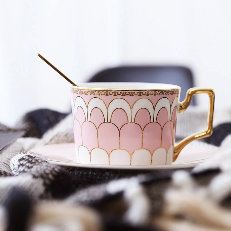 Gatsby Elegant Modern Tea Cup and Saucer - With Gold Spoon