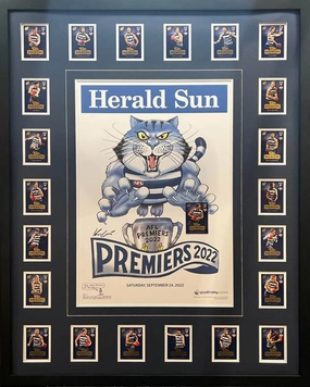 GEELONG 2022 PREMIERS HERALD SUN ART FRAMEDhandmade souvenirs
