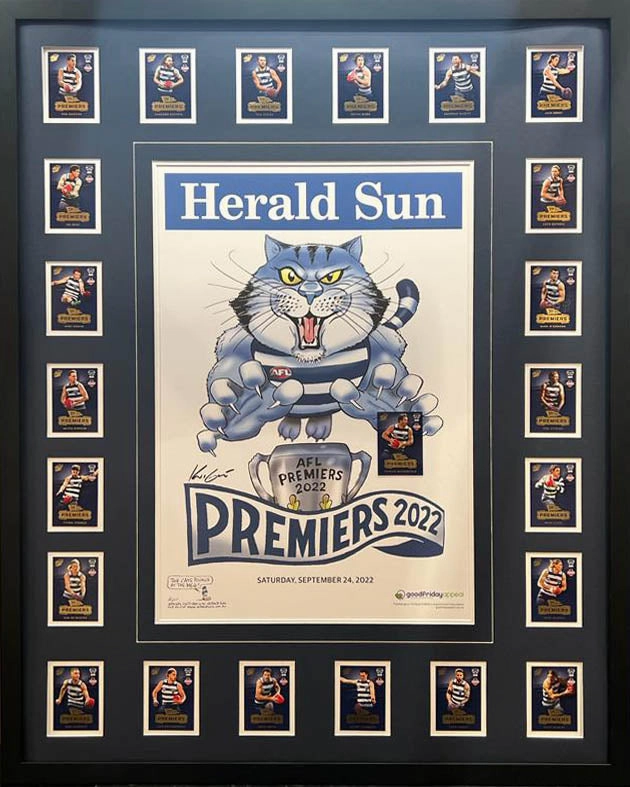GEELONG 2022 PREMIERS HERALD SUN ART FRAMEDhandmade souvenirs