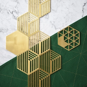 Geometric Brass Coasters - Set of 5modern kitchen decor ,kitchen dinner set ,dinnerware 