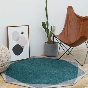 Geometric Round Teal and Grey Rugmodern color block patchwork rug
