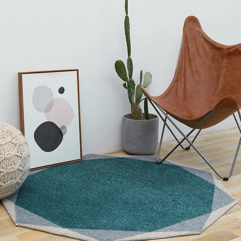 Geometric Round Teal and Grey Rugmodern color block patchwork rug