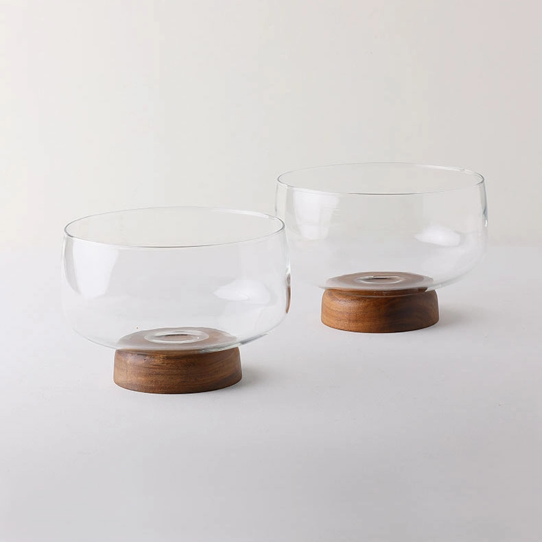 Glass and Wood Fruit Bowl