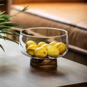 Glass and Wood Fruit Bowlmodern kitchen decor ,kitchen dinner set ,dinnerware 
