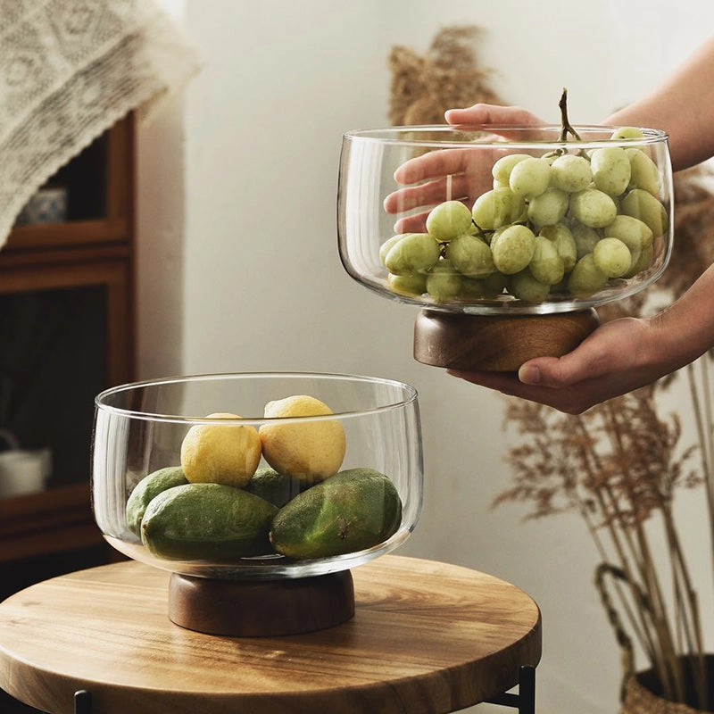 Glass and Wood Fruit Bowl