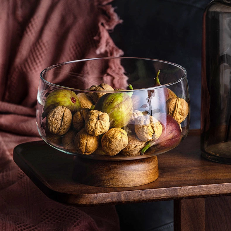 Glass and Wood Fruit Bowl