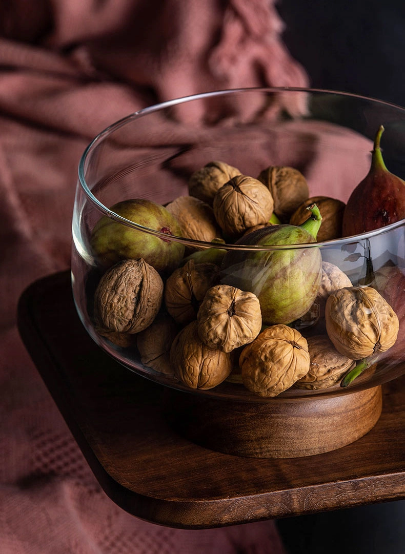 Glass and Wood Fruit Bowl