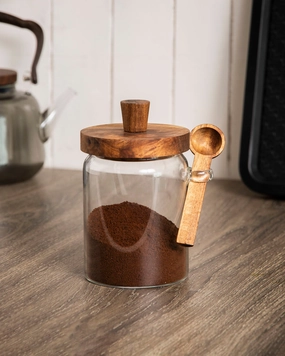 Glass Storage Jar with Wooden Lid and Spoon - Mediummodern kitchen decor ,kitchen dinner set ,dinnerware 