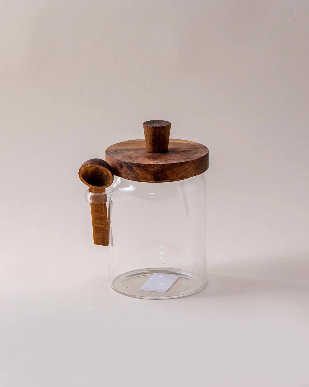 Glass Storage Jar with Wooden Lid and Spoon - Medium