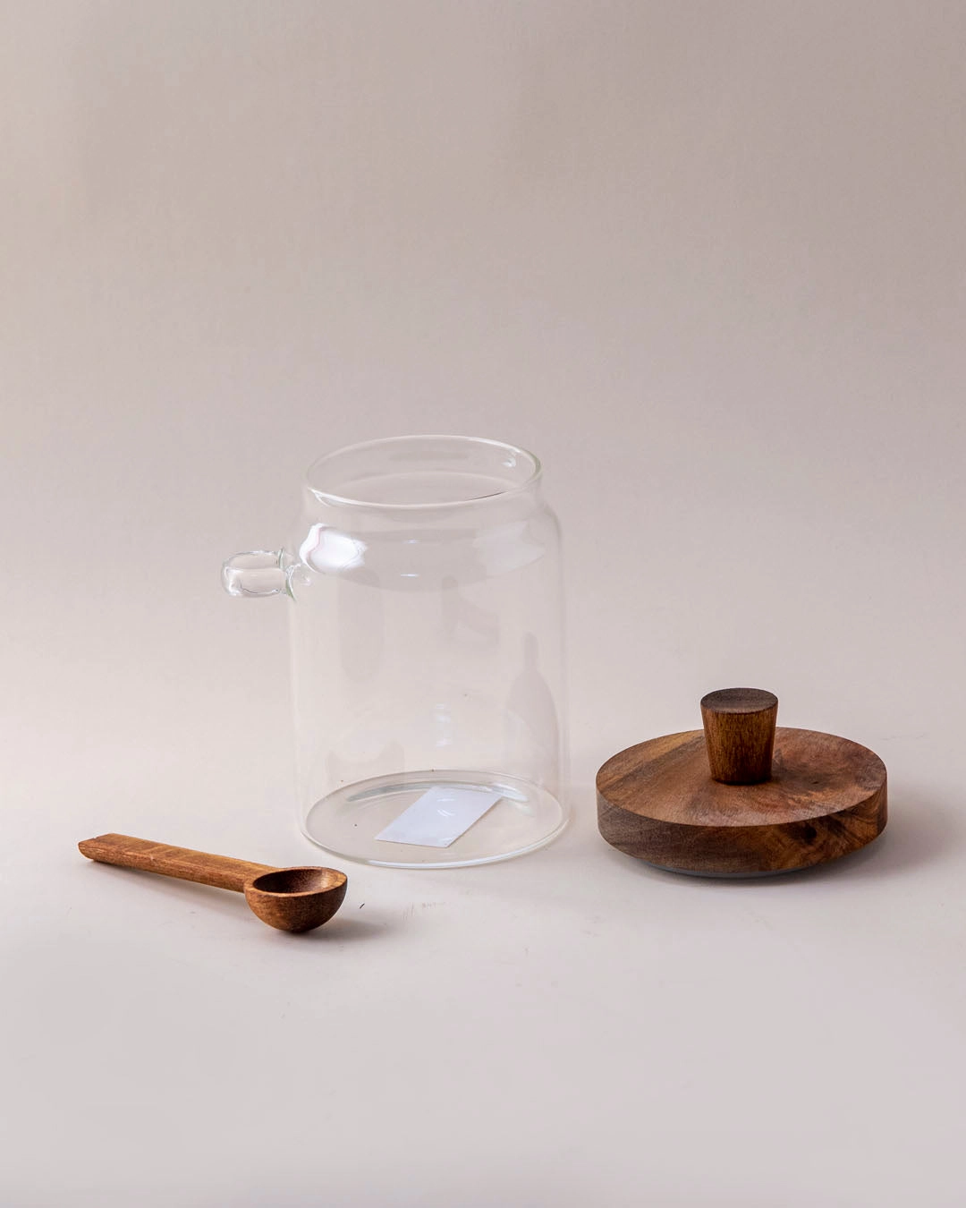 Glass Storage Jar with Wooden Lid and Spoon - Medium
