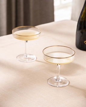 Golden Rim Ribbed Coupe Glass - Set of 2modern kitchen decor ,kitchen dinner set ,dinnerware 