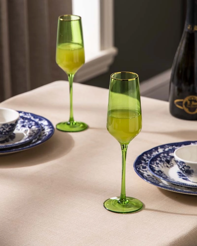 Green Stem Champagne Flutes - Set of 6