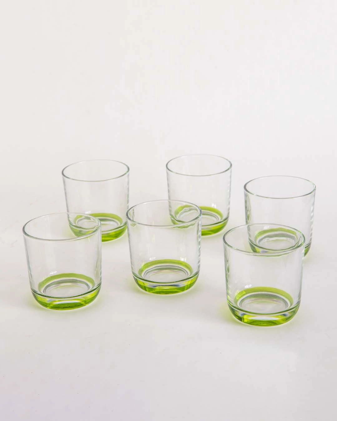 Green Tinted Base Drinking Glass - Set Of 6
