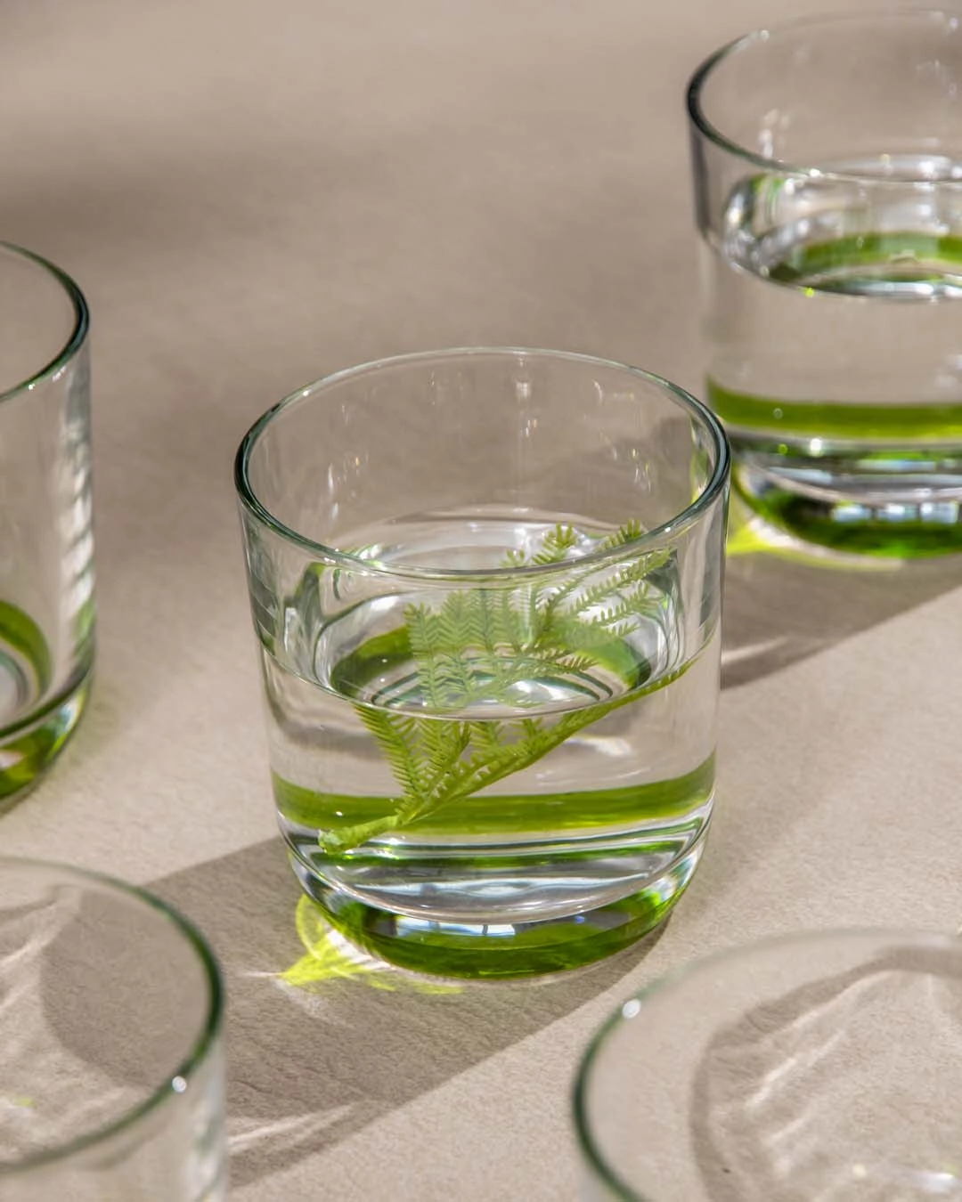 Green Tinted Base Drinking Glass - Set Of 6