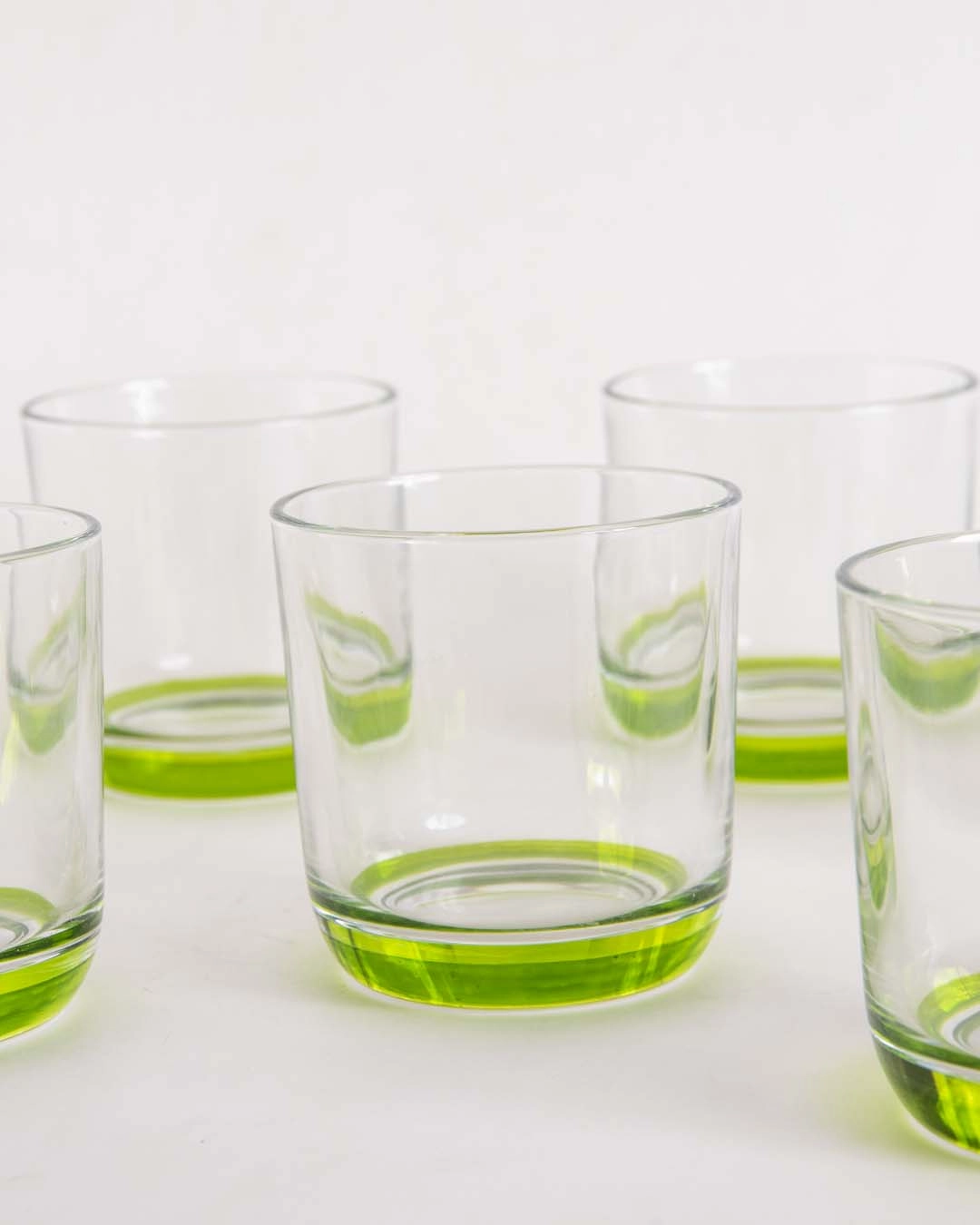 Green Tinted Base Drinking Glass - Set Of 6