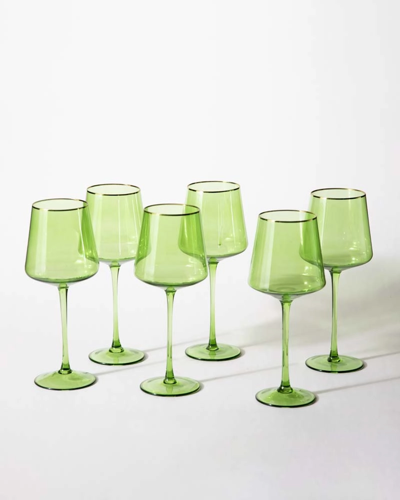 Green Vintage Wine Glass - Set of 6