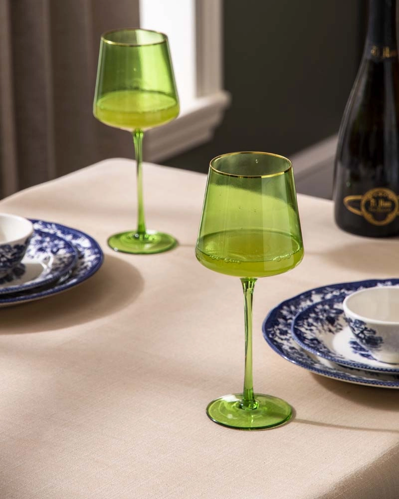 Green Vintage Wine Glass - Set of 6