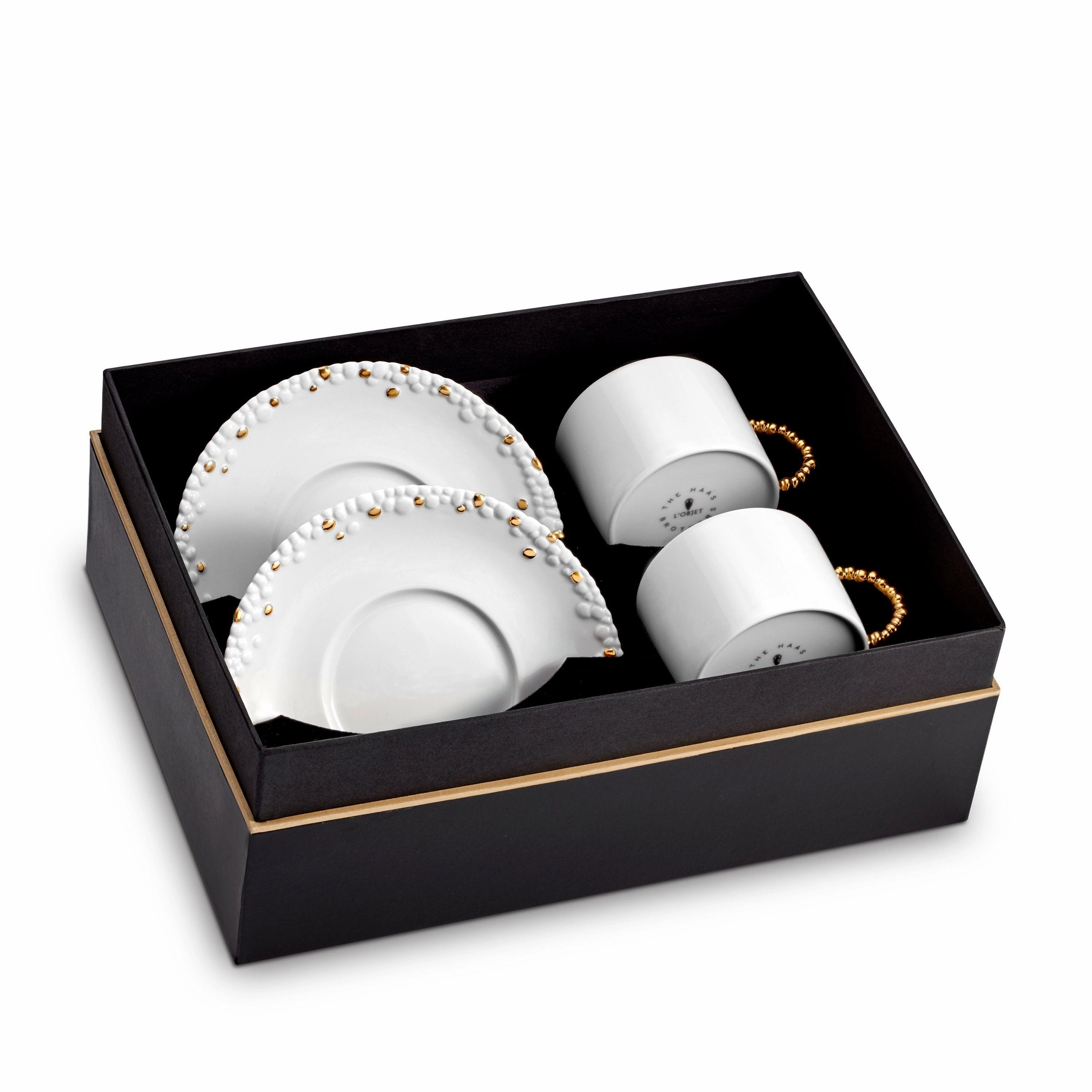 Haas Mojave Tea Cup   Saucer (Set of 2) - White   Goldglass cups ,personalized mugs 