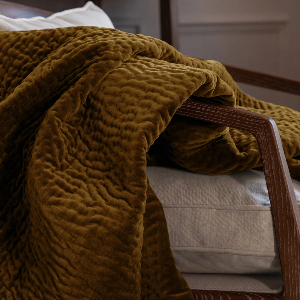 Haze Velvet Quilted Throw Mustard