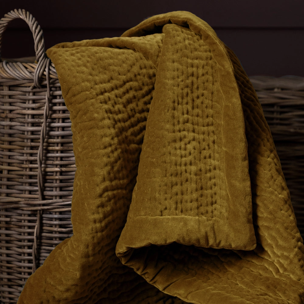 Haze Velvet Quilted Throw Mustard