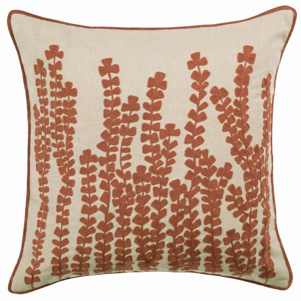 Herb Embroidered Feather Cushion Persimmon
