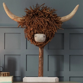 Hewie Highland Cow Hand Crafted Wooden Sculpture Brownhome decor ,wall decor 