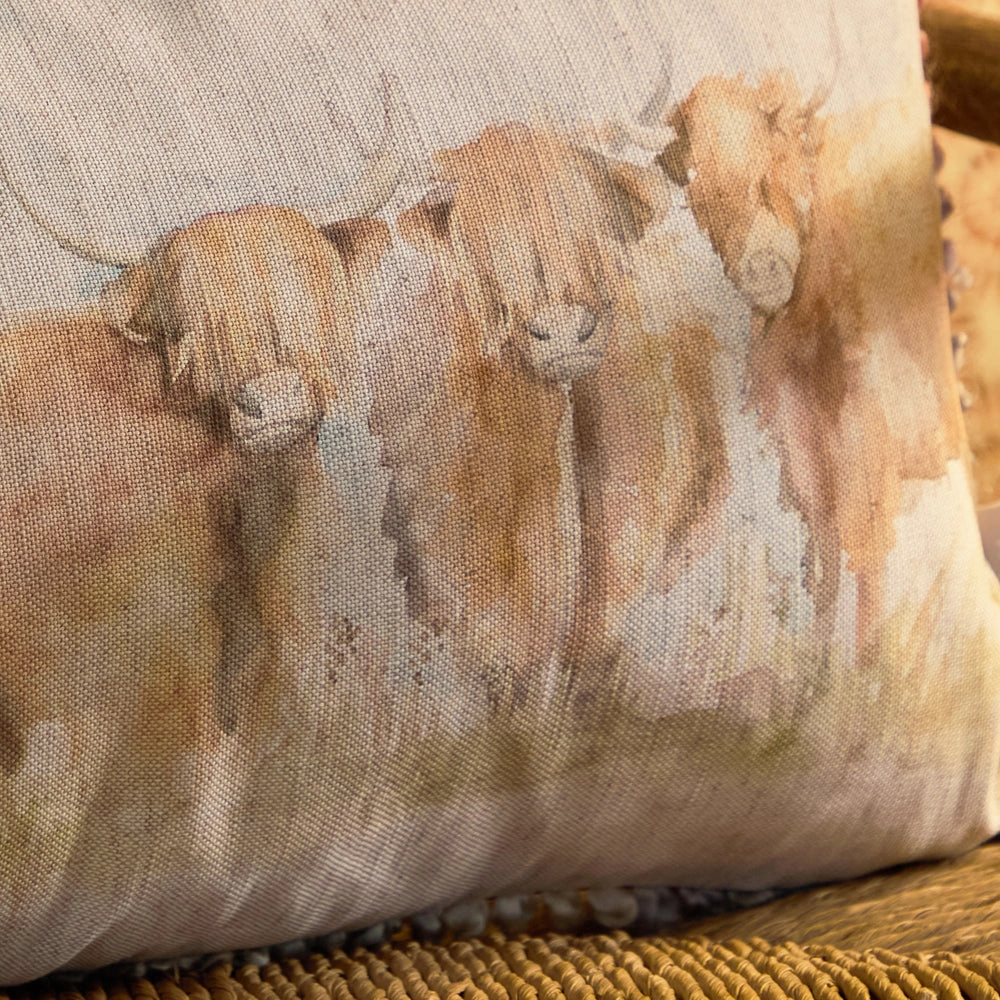 Highland Cattle Printed Cushion Natural