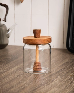 Honeycomb Glass Jar With Wooden Dippermodern kitchen decor ,kitchen dinner set ,dinnerware 