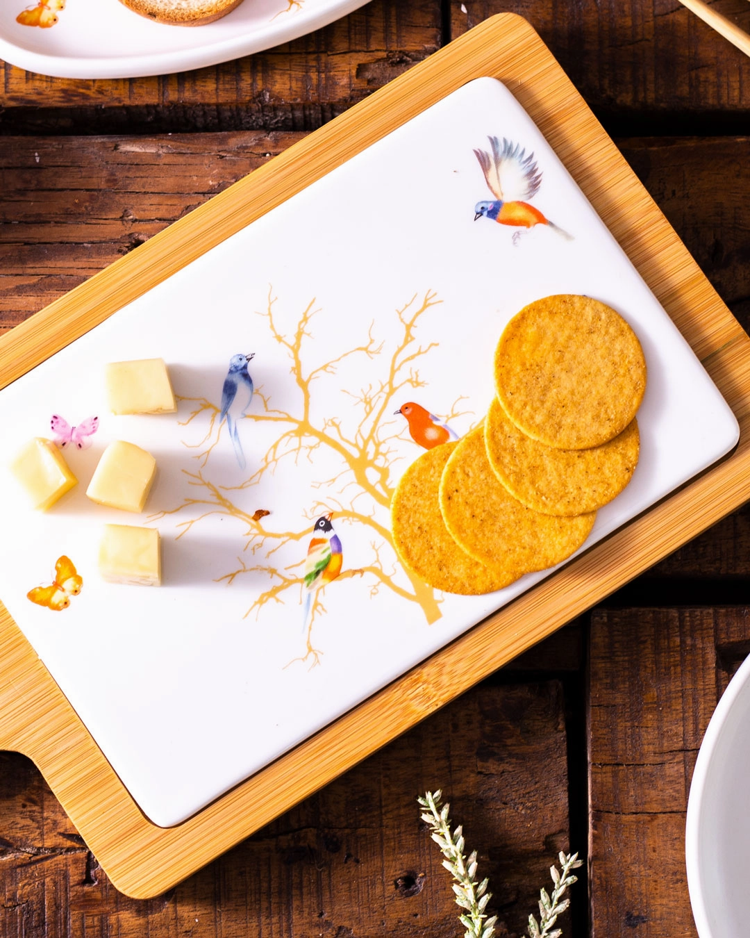 Hummingbird Rectangle White Fruit & Cheese Platter
