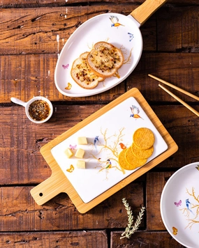 Hummingbird Rectangle White Fruit & Cheese Plattermodern kitchen decor ,kitchen dinner set ,dinnerware 