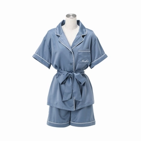 Hyaluronan Logo Embroidery Short Sleeve Short Pants Pajamas Bluebedding sets ,throw blankets 