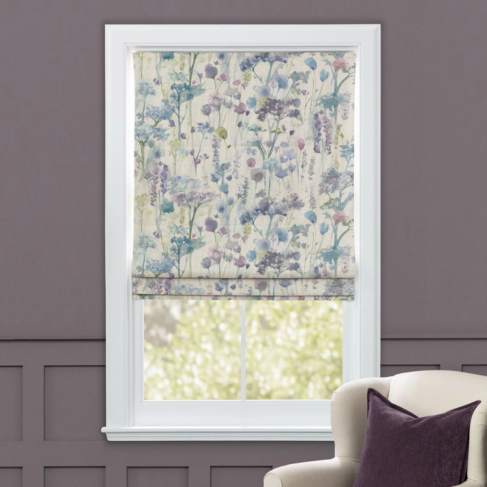 Ilinizas Printed Cotton Made to Measure Roman Blinds Violet Natural