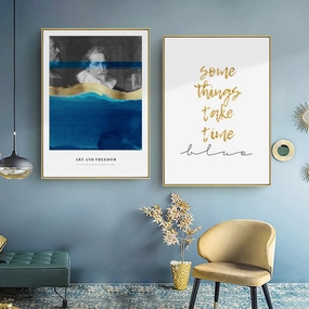 Inspirational Blue and Gold Wall Art With Framehome decor ,wall decor 