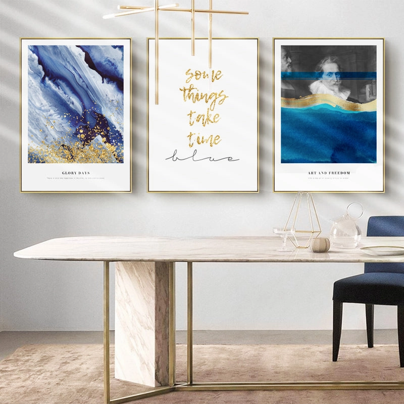 Inspirational Blue and Gold Wall Art With Frame